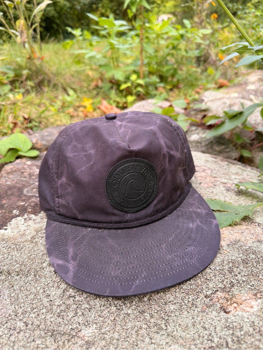 Quiksilver Washed Black Five-Panel Cap with Round Logo Patch